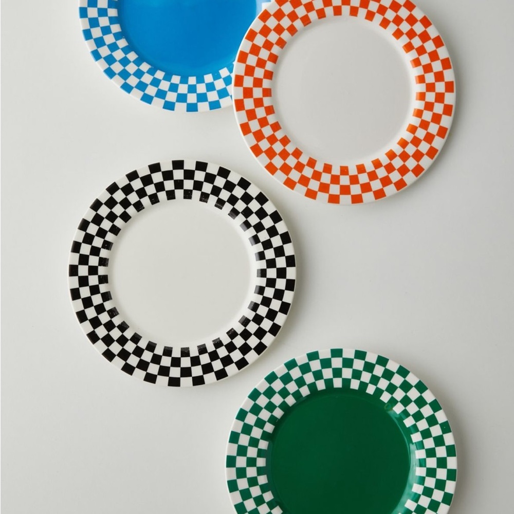 NIB UO Checker Deli Plate Orange Set of 4